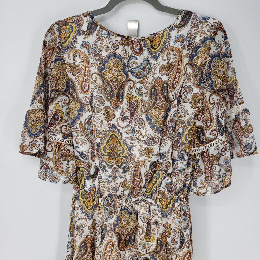 Signature Studio Paisley Boho Maxi Dress Sz Small Peasant Flutter Sleeve Brown - Picture 8 of 10